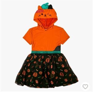 New Squishmallows Girls Kids Halloween Dress with Hood Orange Black
